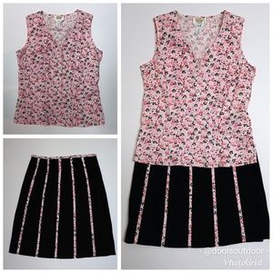 Talbots 2piece Pink Floral Tank Black Pencil Skirt